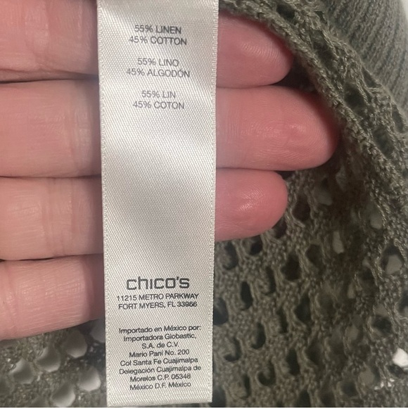 Chico's Mesh Top Army Green Size 1 - Picture 3 of 8